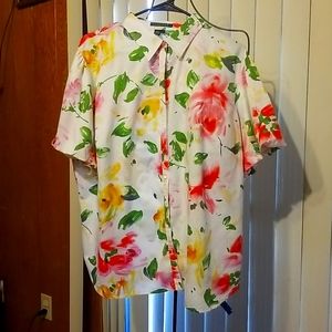 LAUREN Ralph Lauren Paisley Floral Blouse Multicolor Puffy Short Sleeves size 2X